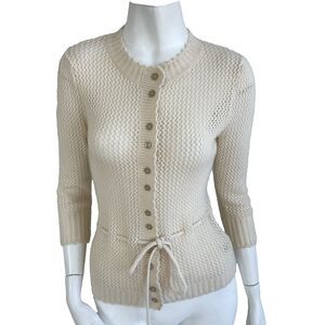 Christiane Celle Women's XS Open Knit Belted 100% Cashmere Dainty Cardigan‎ Top
